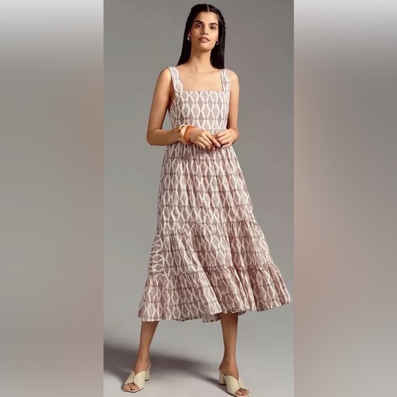 Anthropologie Dresses & Skirts - Anthropologie Pink Patterned Tiered Midi Dress